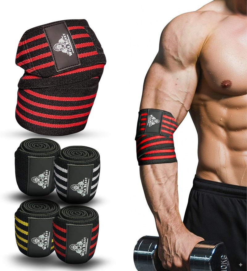 WildBeast Elbow Wraps for Weightlifting Men (Pair), Stretchable 41" Elbow Compression Strap, Weightlifting Straps for Bench Press, Strength Training & Fitness Support, Elbows Straps for Golfer's Elbows & Tendonitis - Image 1